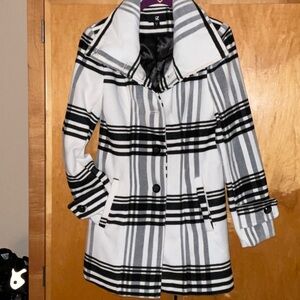 Junior Plaid Single-Breasted Coat - Black & White